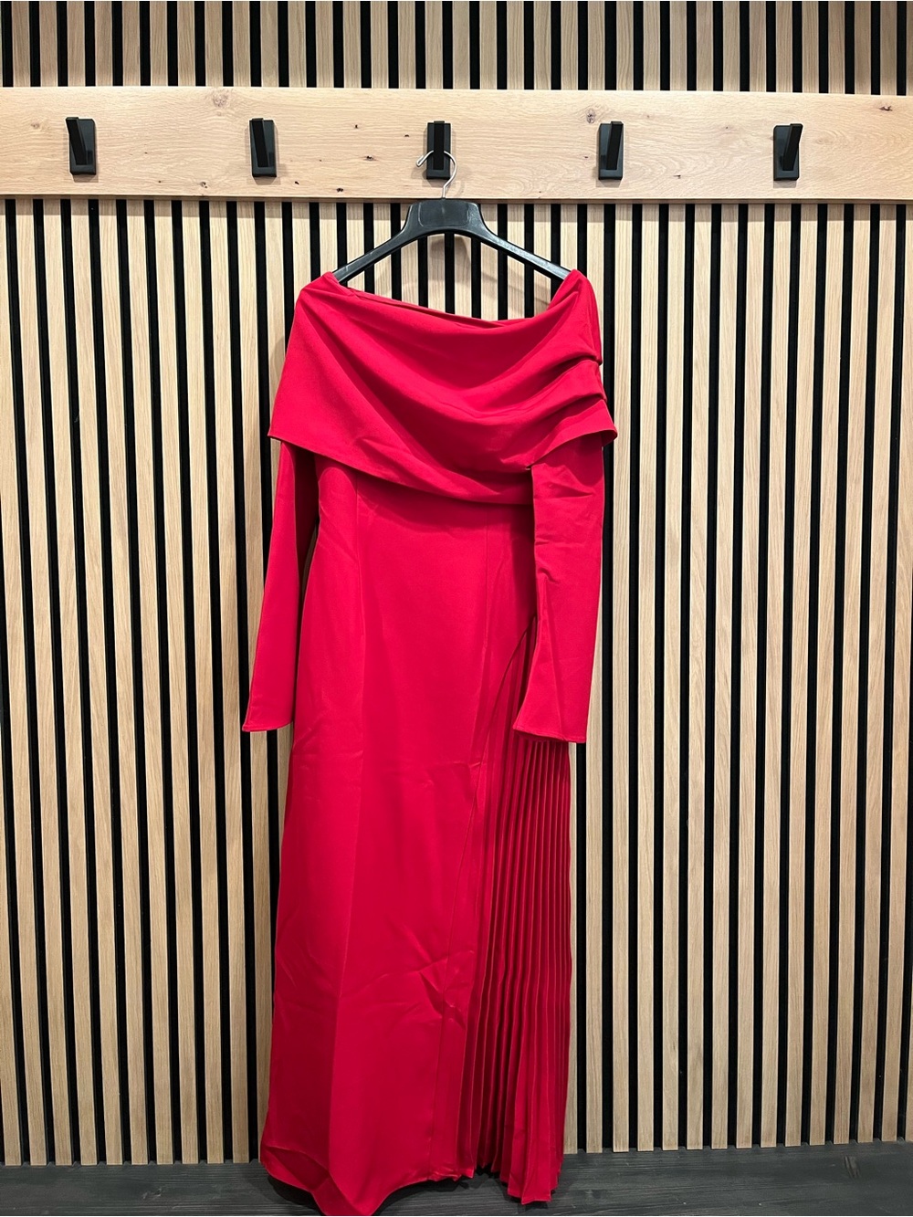 Miss Rosier Valentine Red Pleated Maxi Dress with High Slit